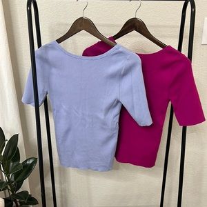 Washable - Scoop Neck / Crew Neck Short Sleeve Stretch Cotton Sweater Shirts